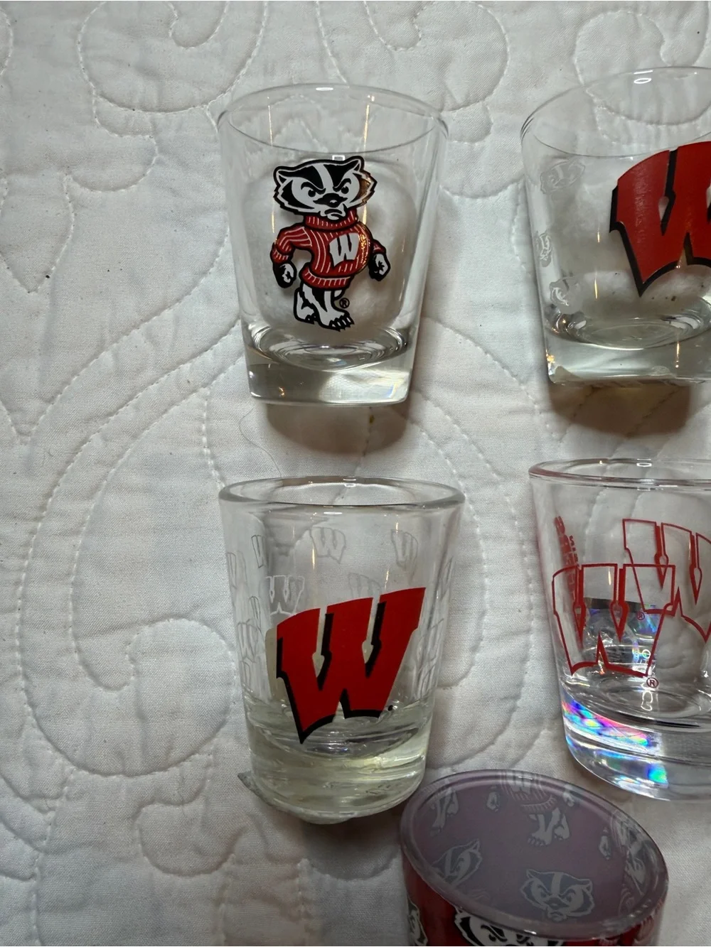 Wisconsin Badgers NCAA Shot Glass Lot Bucky Badger Set of 5